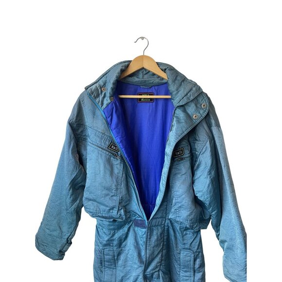 Vintage Womens Hell is for Heroes Ski Jumpsuit Size M Retro Nylon Shiny Y2K Blue - Picture 8 of 13